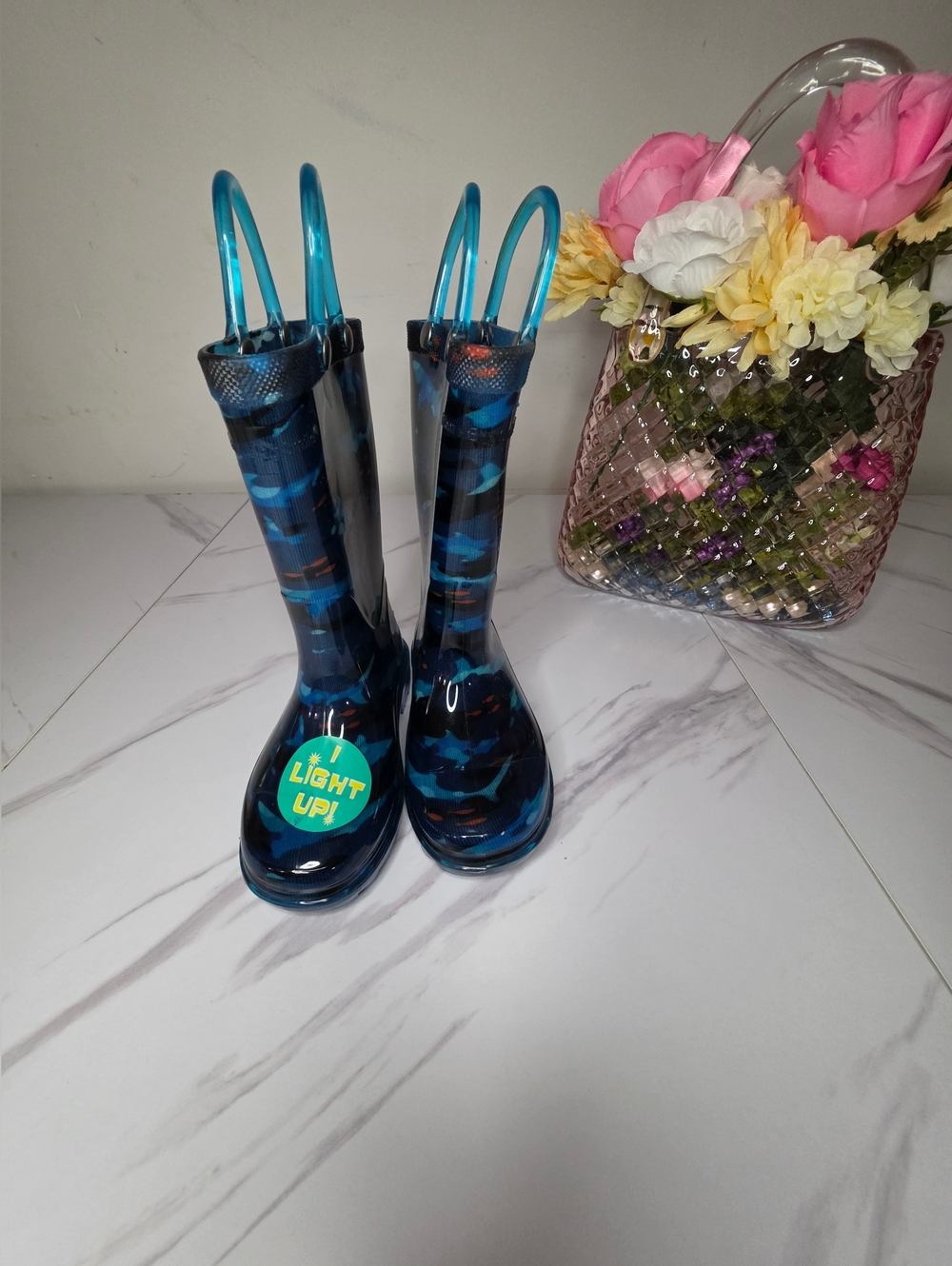 Kids Light-Up Rain Boots - Blue Camo Size 7C